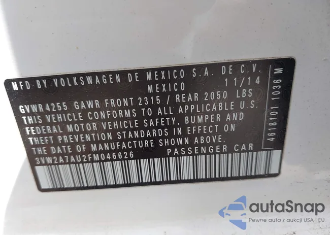 3VW2A7AU2FM046626: 42307575