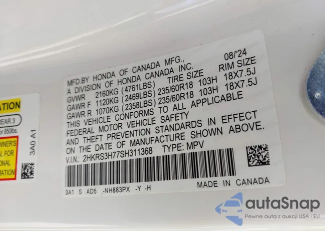 2HKRS3H77SH311368: 42307589