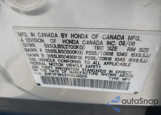 2HKYF18537H509505: 42307597