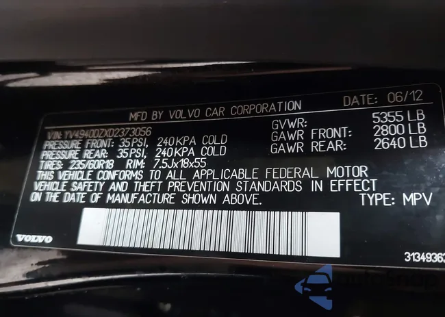 YV4940DZXD2373056: 42307627