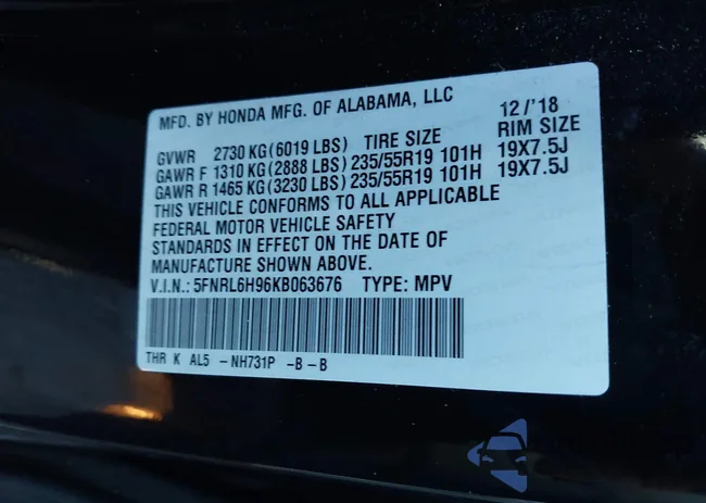 5FNRL6H96KB063676: 42307632