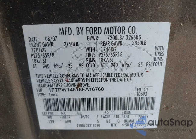 1FTPW14518FA16760: 42307665