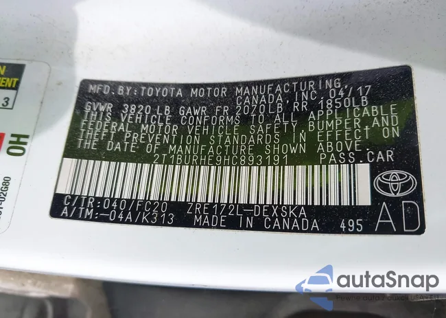 2T1BURHE9HC893191: 42307731