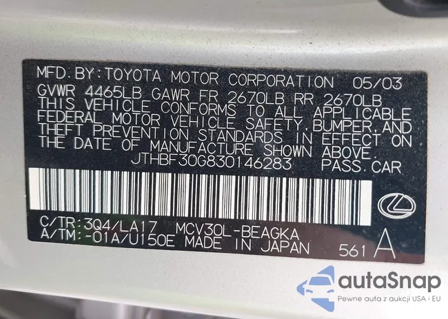 JTHBF30G830146283: 42307766