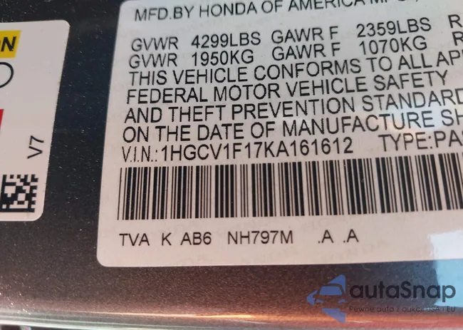 1HGCV1F17KA161612: 42306953