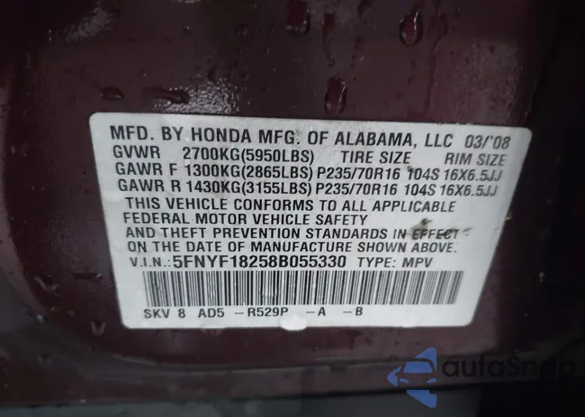 5FNYF18258B055330: 42308183