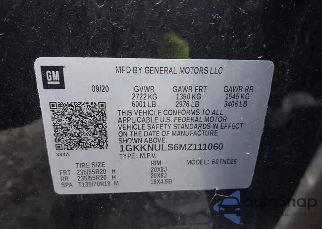 1GKKNULS6MZ111060: 42308278