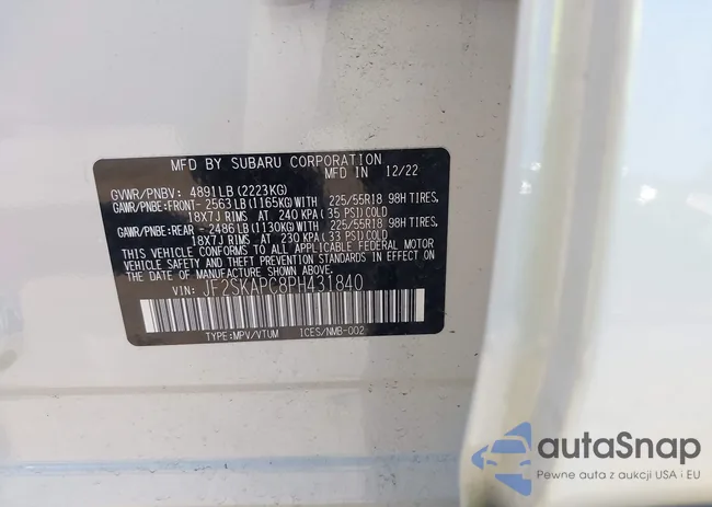 JF2SKAPC8PH431840: 42308315