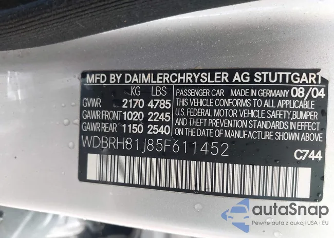 WDBRH81J85F611452: 42308400