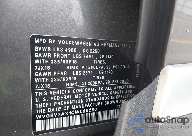 WVGBV7AX1CW095230: 42308735