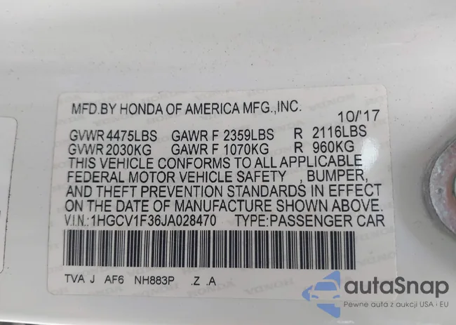 1HGCV1F36JA028470: 42307788