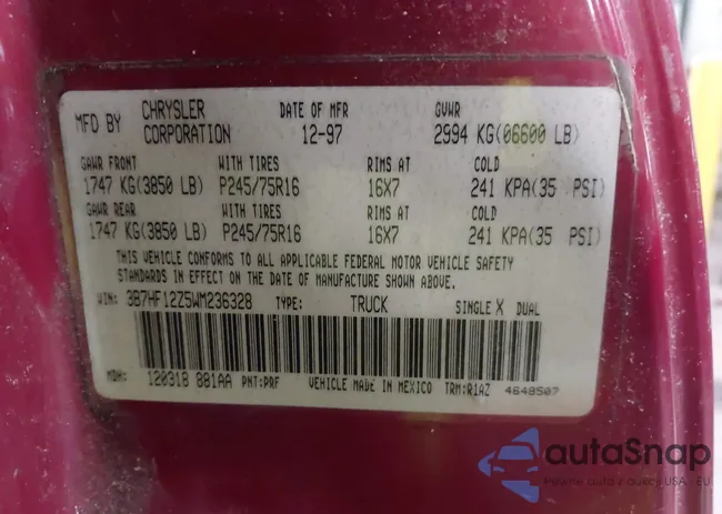 3B7HF12Z5WM236328: 42307896