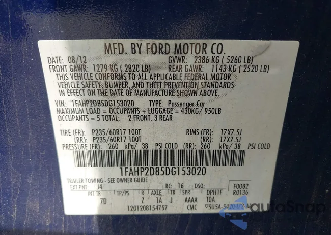 1FAHP2D85DG153020: 42307906