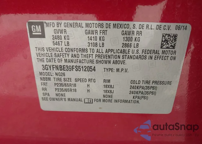 3GYFNBE39FS512054: 42309507