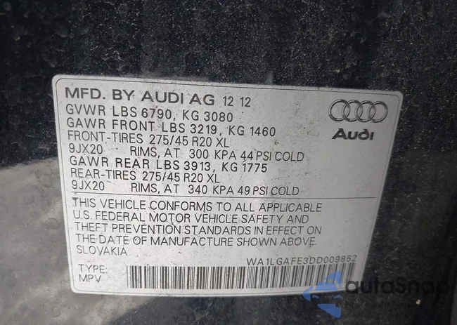 WA1LGAFE3DD009852: 42310347