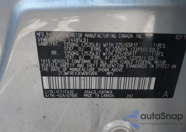 2T3WFREV3EW085906: 42310401