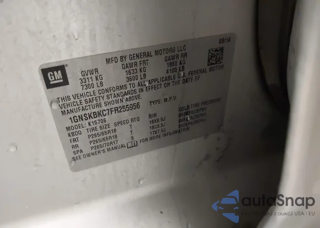 1GNSKBKC7FR255956: 42310560