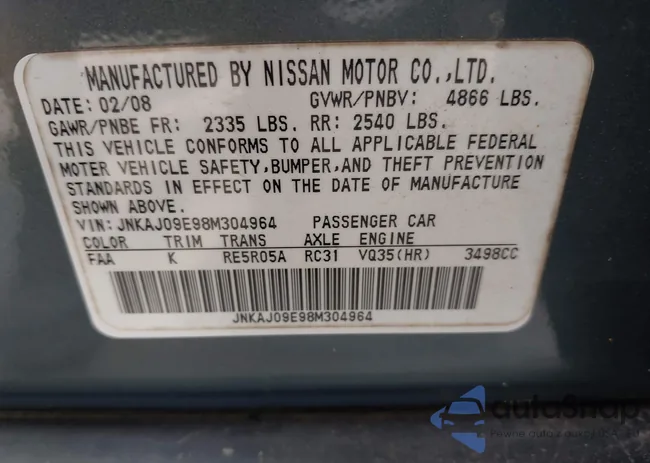 JNKAJ09E98M304964: 42310635