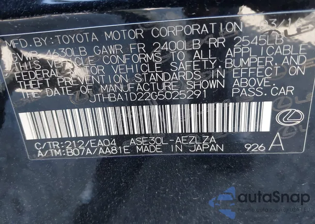 JTHBA1D22G5025291: 42310741