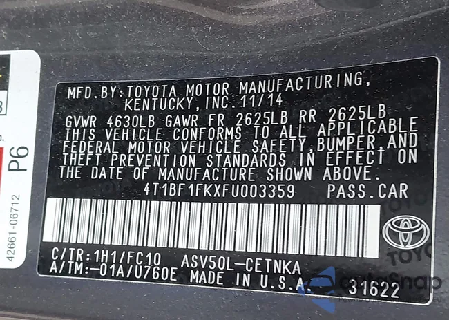 4T1BF1FKXFU003359: 42309837