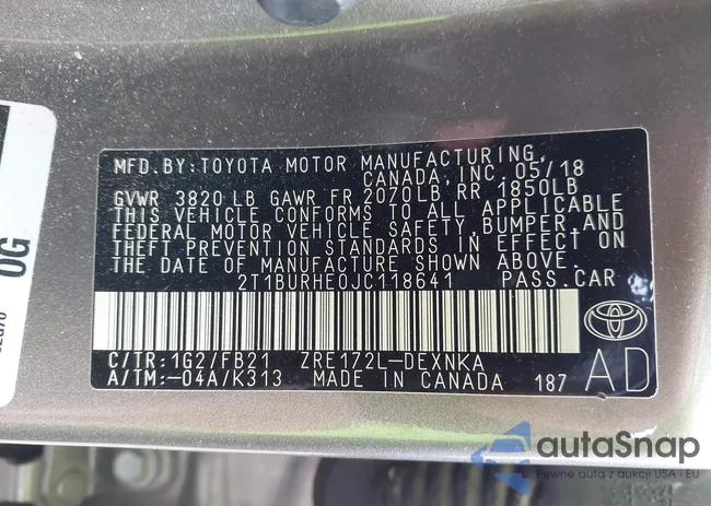 2T1BURHE0JC118641: 42309922