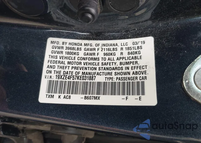 19XZE4F57KE031887: 42309935
