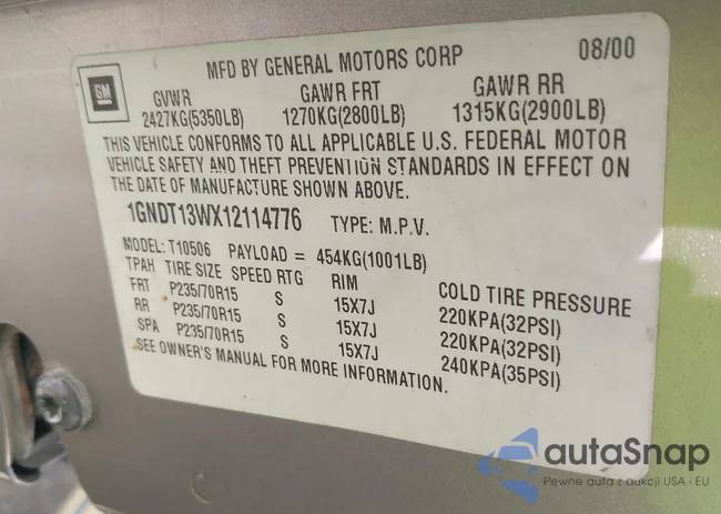 1GNDT13WX12114776: 42311346