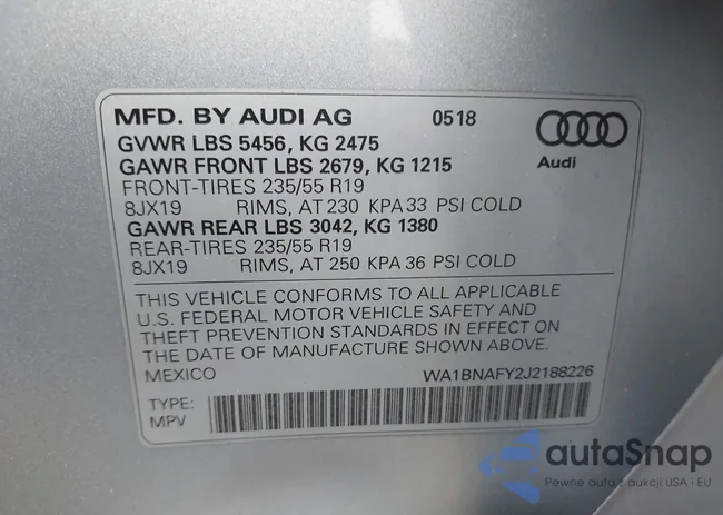 WA1BNAFY2J2188226: 42311511