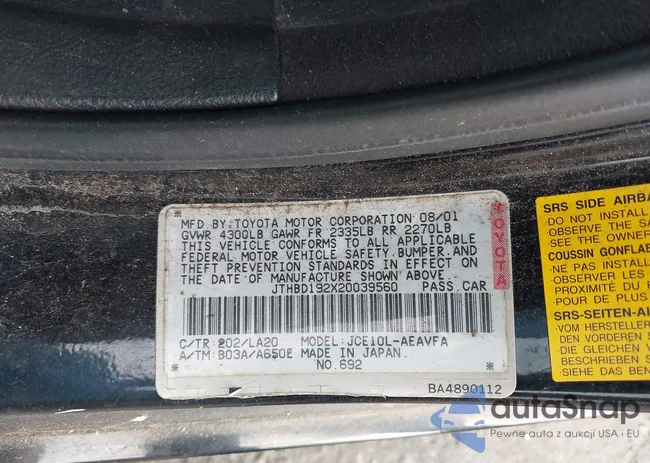 JTHBD192X20039560: 42311676