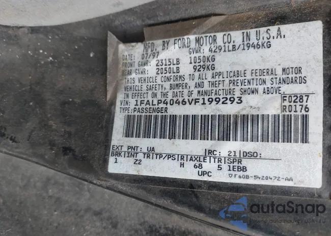 1FALP4046VF199293: 42310987
