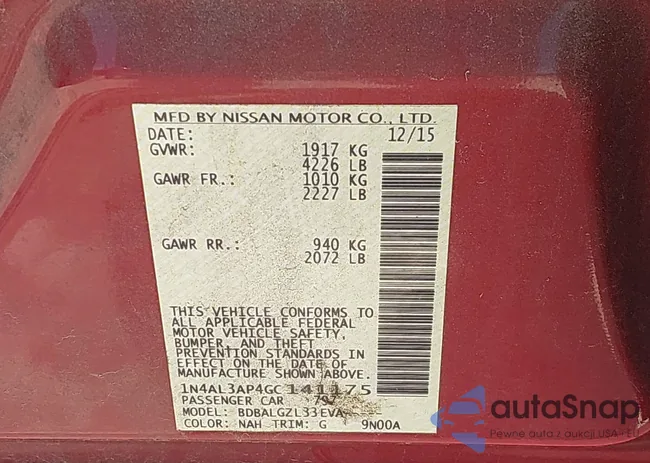 1N4AL3AP4GC141175: 42311121