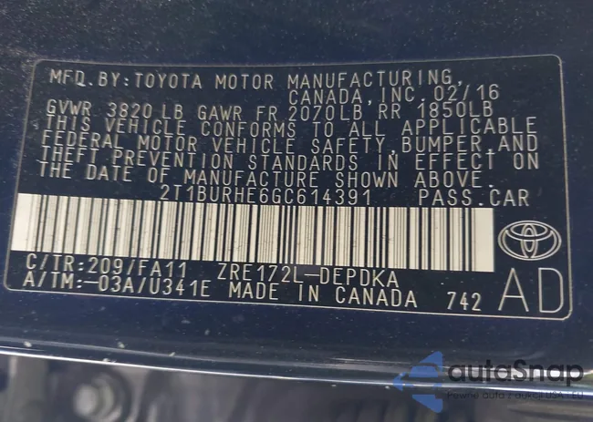 2T1BURHE6GC614391: 42311135