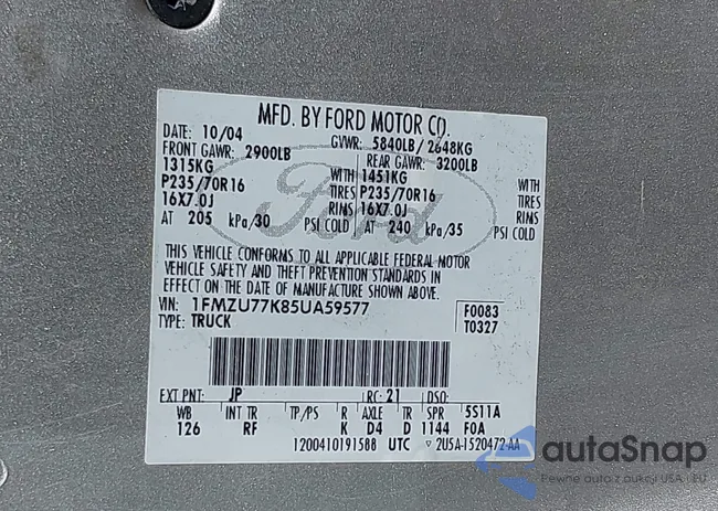 1FMZU77K85UA59577: 42312199