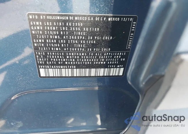 3VV3B7AX9KM057438: 42312330