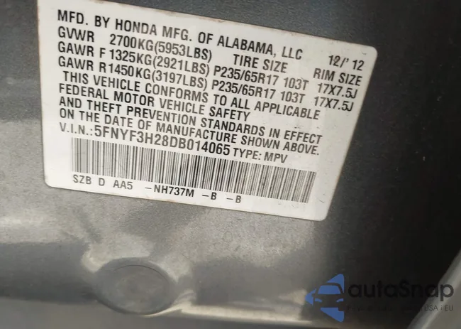 5FNYF3H28DB014065: 42311853