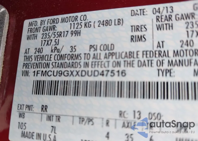 1FMCU9GXXDUD47516: 42313513