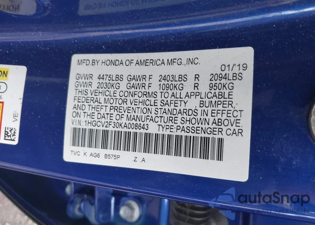 1HGCV2F30KA008643: 42313568