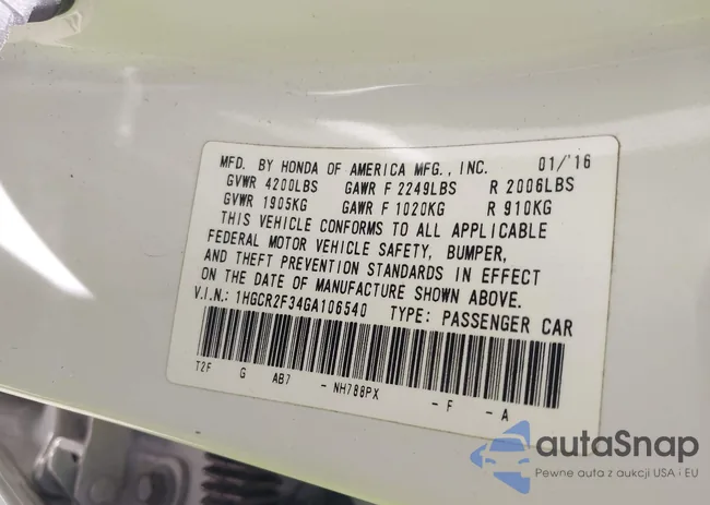 1HGCR2F34GA106540: 42313640