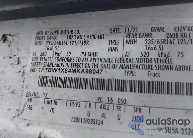 1FTBW1X84MKA98047: 42313747