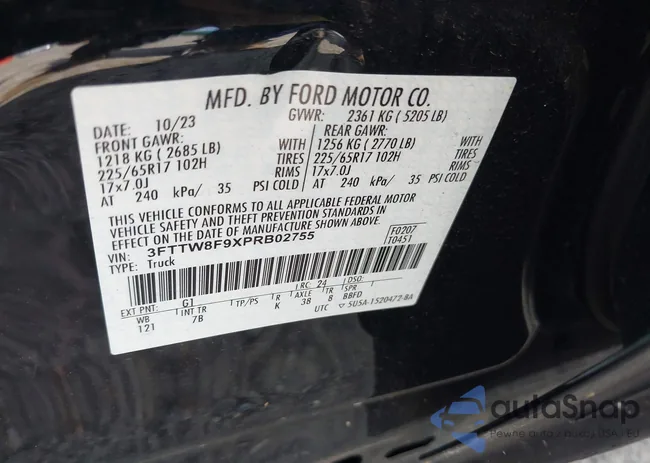 3FTTW8F9XPRB02755: 42313102