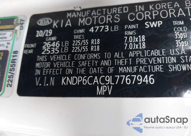 KNDP6CAC9L7767946: 42313119