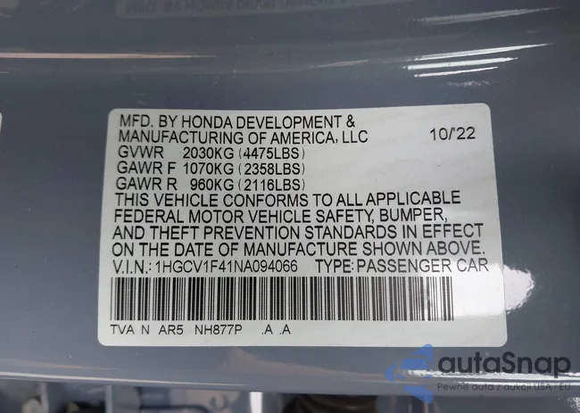 1HGCV1F41NA094066: 42313137