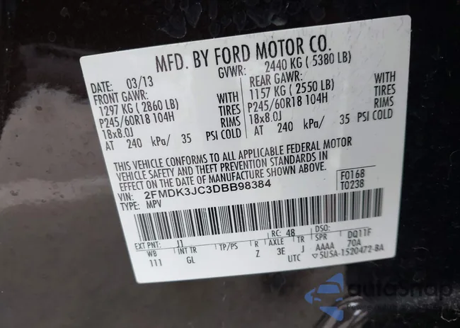 2FMDK3JC3DBB98384: 42314238