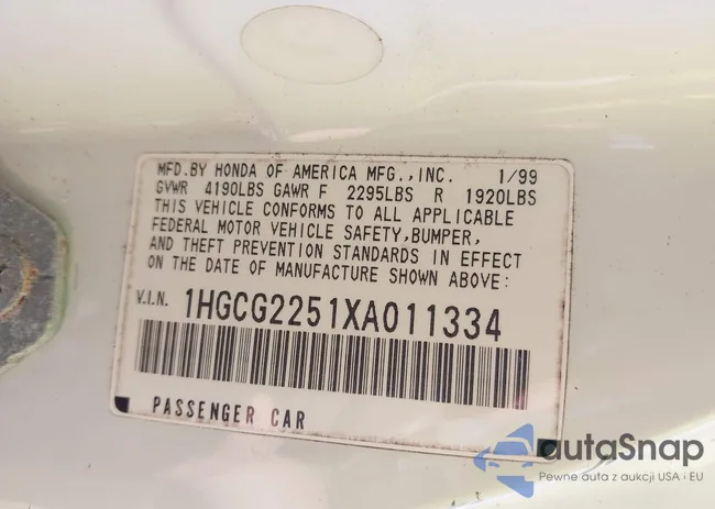 1HGCG2251XA011334: 42314414