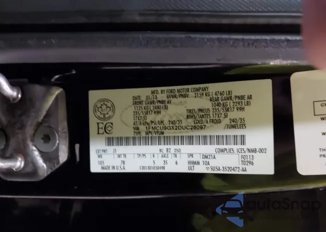 1FMCU9GX2DUC28097: 42314503