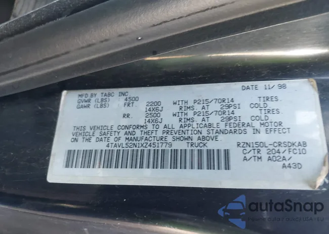 4TAVL52N1XZ451779: 42314523