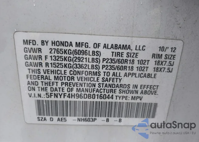 5FNYF4H96DB016044: 42314590