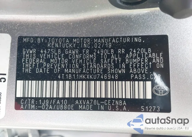 4T1B11HKXKU746948: 42314607