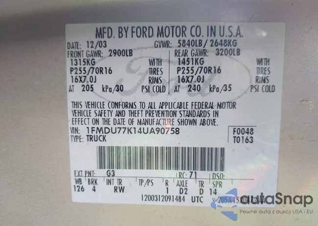 1FMDU77K14UA90758: 42314709