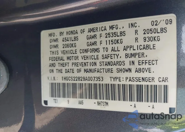 1HGCS22829A007353: 42314116